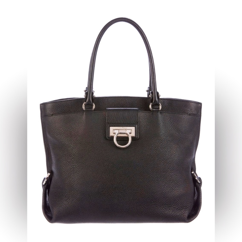 Salvatore Ferragamo, black leather tote with Silver Gancini accents